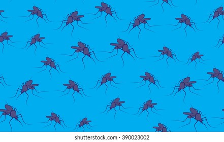 Vector seamless background of mosquitoes. Chaotic mosquitoes