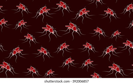 Vector seamless background of mosquitoes. Chaotic mosquitoes