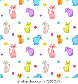 Vector seamless background, multi-coloured cats and balls