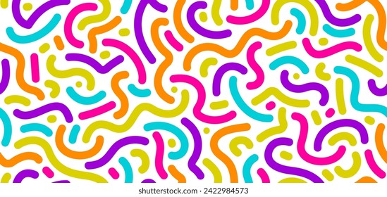 Vector seamless background with multicolred squiggle bold lines. Colorful abstract pattern.