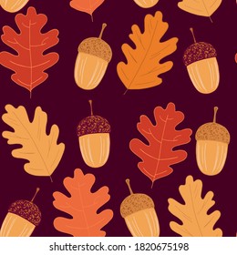 Vector de fondo transparente de hojas de roble y bellotas. La paleta de otoño. Gráficos simples. Doodle. Obtenido a mano.