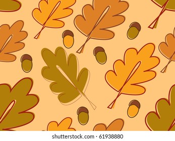 vector seamless background with oak leaves and acorns