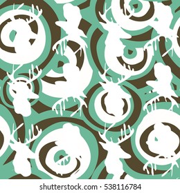 Vector Seamless background on an abstract circles and deer . The idea for the New Year. It can be used to design websites, postcards, etc.