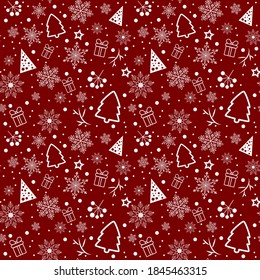 Vector seamless background on a red substrate. Festive. Christmas or New Year.