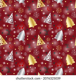 Vector seamless background on a red substrate. Festive. Christmas or New Year.