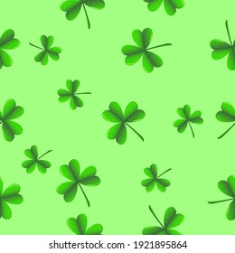 Vector seamless background on theme of St. Patrick's Day. Three-leaf clover on green background.