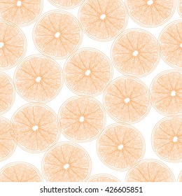 Vector seamless background with a orange slices pattern. Hand drawn ink sketch. Textile fabric print