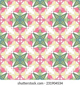 Vector seamless background. Oriental floral pattern. Delicate green and pink.