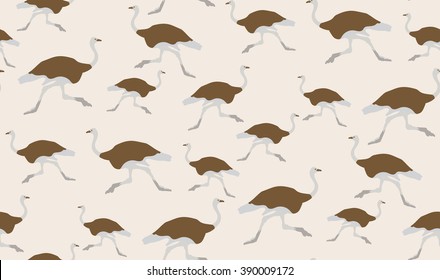 Vector seamless background of ostriches. Chaotic running ostriches