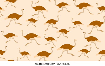 Vector seamless background of ostriches. Chaotic running ostriches