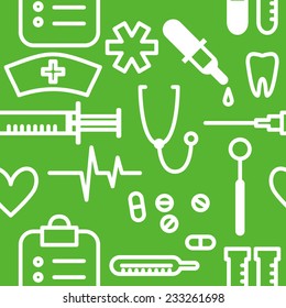 Vector seamless background with outline medical symbols