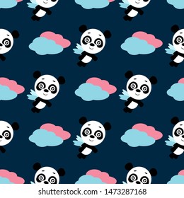 Vector seamless background. Panda in love. Cute cartoon character. Flat design. Vector illustration