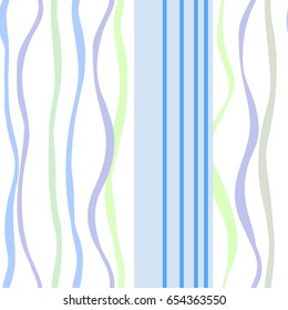 Vector seamless background in pastel colors, wavy and vertical stripes