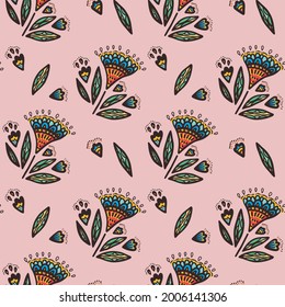 Vector seamless Background pattern With abstract fantasy flowers. Design element for textile. Vector illustration 