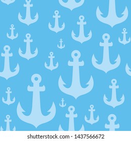 Vector Seamless background pattern with anchors on blue backdrop. Nautical texture for web design, banners and textile.
