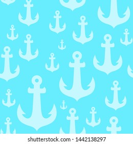 Vector Seamless background pattern with anchors on blue backdrop - Texture for web design, banners and textile.