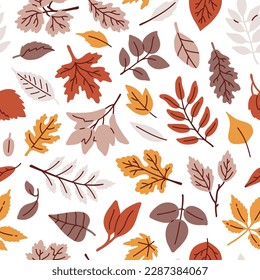 Vector seamless background pattern with autumn leaves silhouettes for surface pattern design 