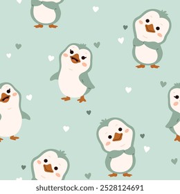 Vector seamless background pattern with baby penguins for surface pattern design 