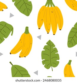 Vector seamless background pattern with bananas and leaves for surface pattern design 