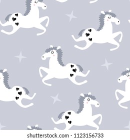 vector seamless background pattern with beautiful scandinavian horses for baby shower,  fabric, textile
