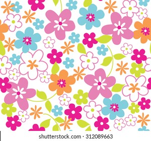 Vector seamless background pattern with bright flowers