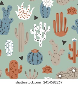 Vector seamless background pattern with cactus for surface pattern design 