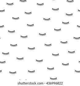 Vector seamless background with a pattern of closed eyes with eyelashes. Kids cute fabric print