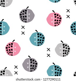 vector seamless background pattern with colorful scandinavian apples for  fabric design, wrapping paper, notebooks covers.textile