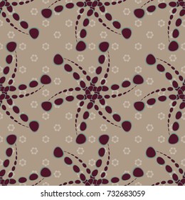 Vector seamless background pattern. Colorful flowers with plumage in green, beige and purple colors.