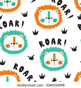 Vector seamless background pattern with cute baby lions