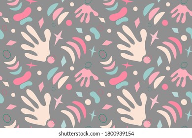 Vector seamless background pattern with different abstract shapes and textures. Artistic universal background. Design for poster, card, invitation, header, cover, placard, brochure, flyer and more