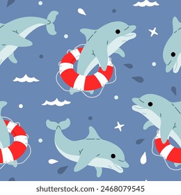 Vector seamless background pattern with dolphins for surface pattern design 