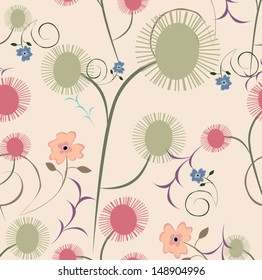 Vector seamless background pattern floral flowers  retro