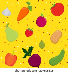 Vector seamless background pattern with fruit and vegetables 