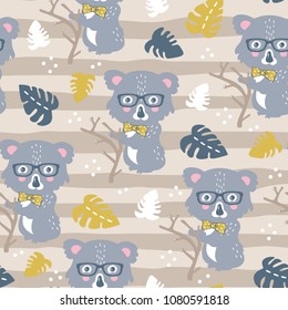 vector seamless background pattern with funny baby koalas for fabric, textile