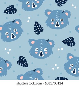 vector seamless background pattern with funny baby koalas for fabric, textile