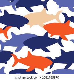 vector seamless background pattern with funny baby sharks for fabric, textile