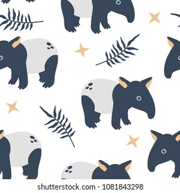 vector seamless background pattern with funny baby tapir for fabric, textile