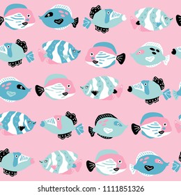 vector seamless background pattern with funny baby fishes for fabric, textile