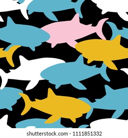 vector seamless background pattern with funny baby sharks for fabric, textile