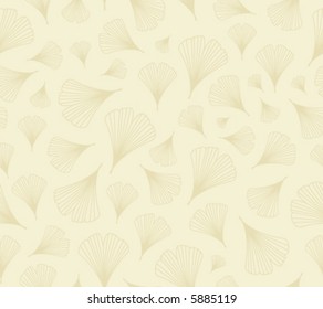 Vector seamless background pattern: ginkgo leaves, beige on pale yellow