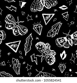 Vector seamless background pattern with hand drawn butterflies