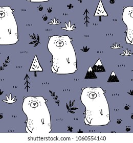 Vector seamless background pattern with hand drawn polar bears