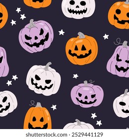 Vector seamless background pattern with Jack o Lantern pumpkins for surface pattern design 