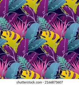 Vector Seamless background Pattern Picture Tropical leaves silhouette
