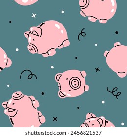 Vector seamless background pattern with piggy banks for surface pattern design 