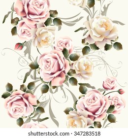 Vector seamless background or pattern with rose flowers in retro style