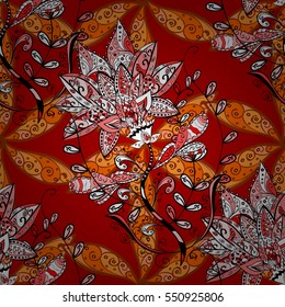 vector seamless background pattern round flower mandala yellow red orange. Radial gradient shape.
