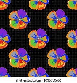 Vector seamless background pattern with stylized cosmos flowers and leaves in black, gray and yellow colors.