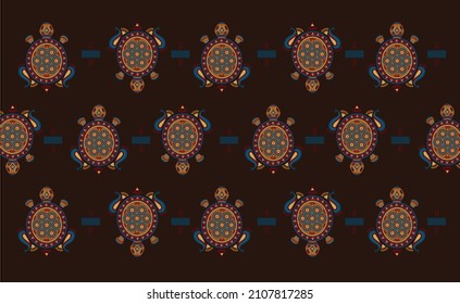 vector seamless background pattern with turtles and sea, indian style print